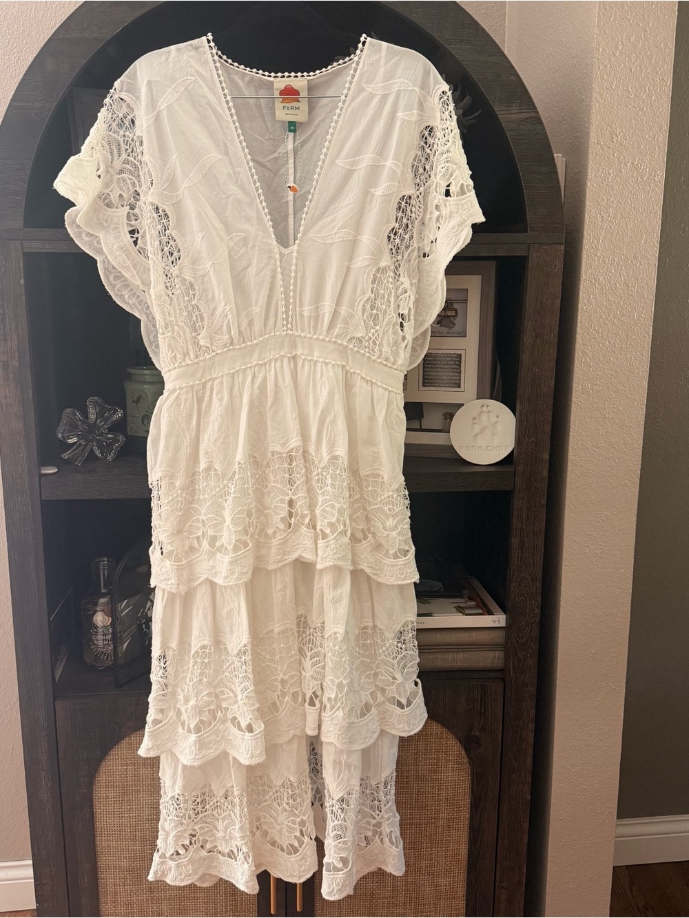 FARM Rio White Embroidered Lace V-Neck Maxi Dress